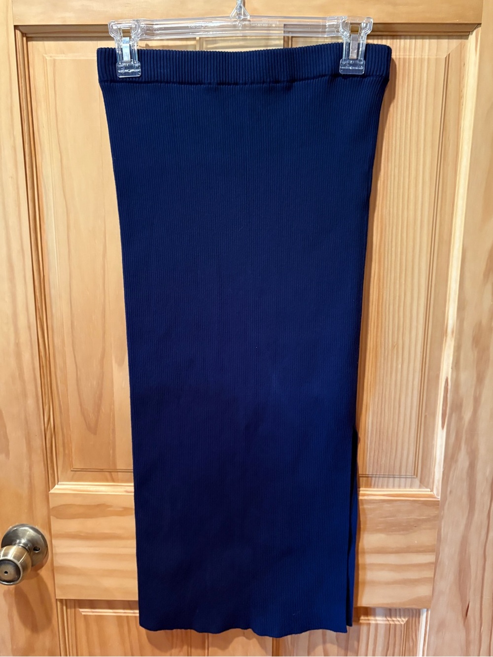 House of Harlow 1960 navy blue ribbed-knit side slit midi skirt women’s M